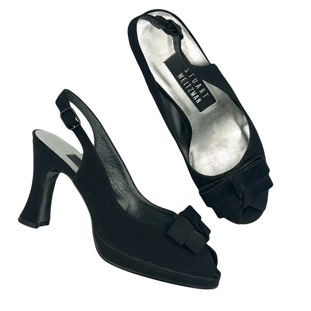 Stuart Weitzman Black Bow Slingback Evening Goth Heels